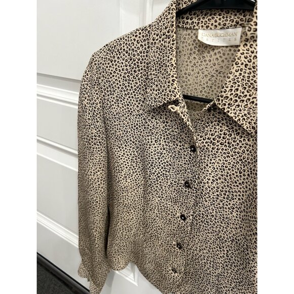 Dana Buchman Petites Leopard Print Silk Button Up Long Sleeve Blouse Size 4 - Picture 4 of 10